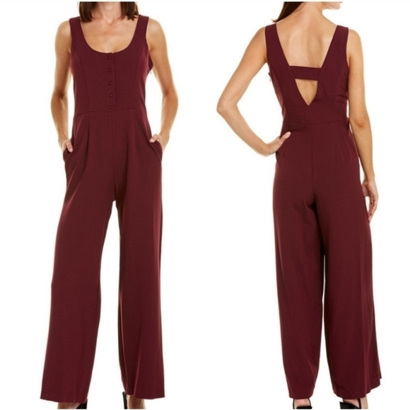 Julia Jordan Maroon Button Wide Leg Jumpsuit - Picture 1 of 9